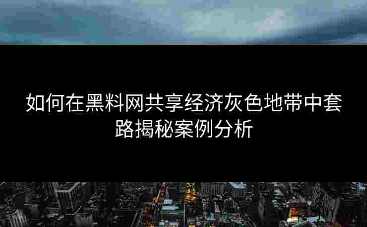 如何在黑料网共享经济灰色地带中套路揭秘案例分析